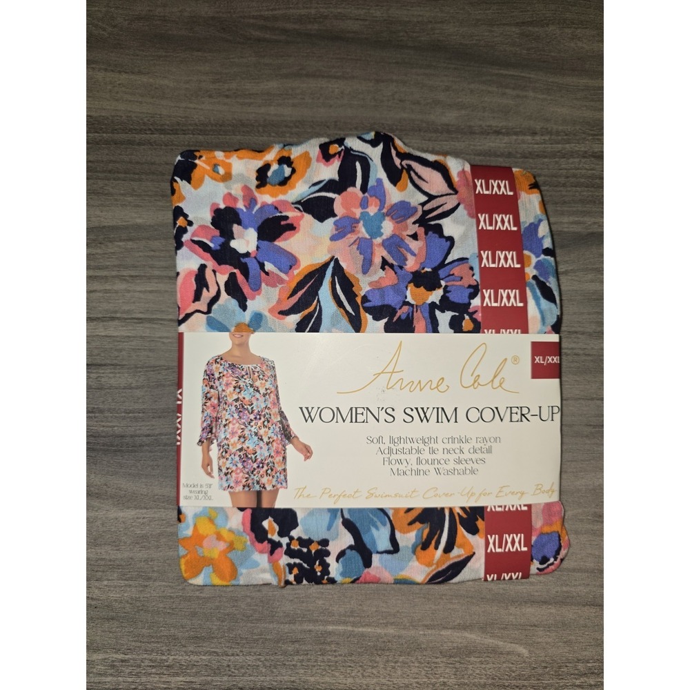 NWT Anne Cole Limited Edition Womens Floral V Neck Swim Cover Up Sz XL / XXL - Picture 2 of 6